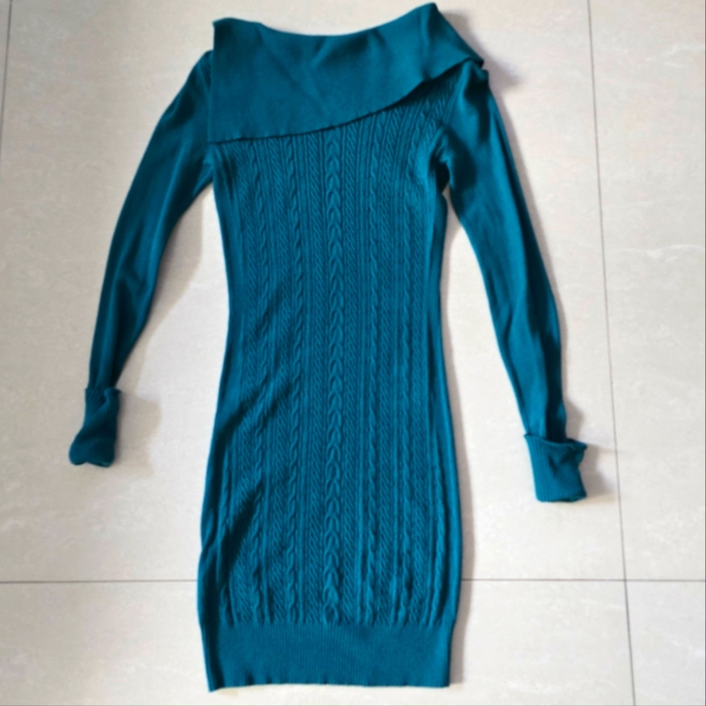 BCBG MaxAzria Long-Sleeve Sweater Dress - Teal Green - Size XS